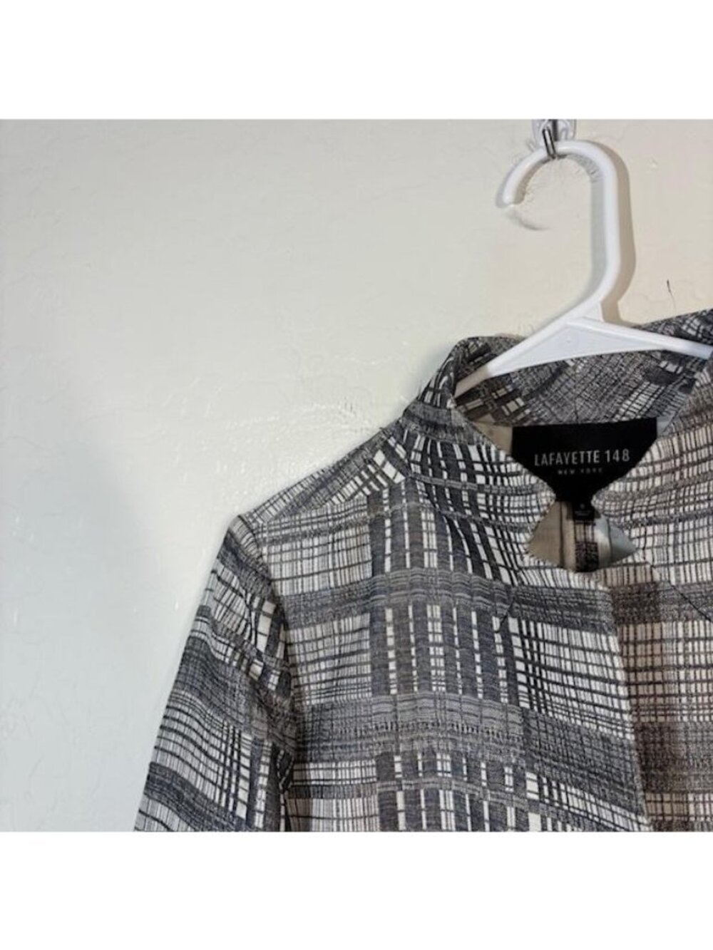 Lafayette 148 New York Blazer Womens 8 Gray Plaid Stand Collar Jacket Workwear - Picture 2 of 7